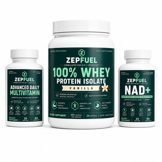 Zepfuel GLP-1 Lifestyle Starter Stack — Whey Protein Isolate (Vanilla)+ Multivitamin + NAD+